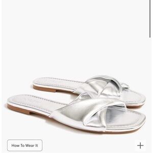 NWOT J. Crew Factory Twisted Slide Sandals in Silver - Size 9